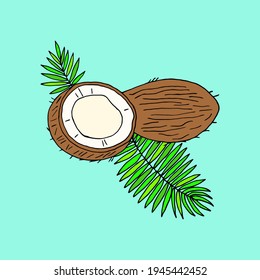 Bright vector pattern with coconut and palm leaves.