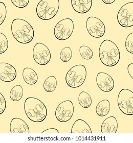 Bright vector pattern with eggs contour. Brown background on Easter holiday. Seamless pattern.