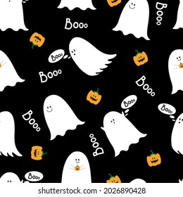 Bright vector pattern with a little ghost and a pumpkin for Halloween. autumn pattern for greeting cards, covers, invitations, backgrounds