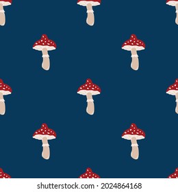 Un patrón vectorial brillante con hongos. postales de patrón otoño, regalos para niños, cubiertas, invitaciones, fondos