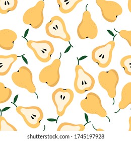 Bright vector pattern with pears. Vegan kitchen. organic fruits or vegetarian food