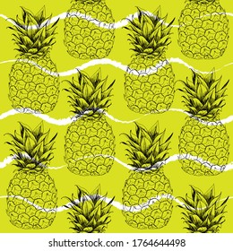Bright vector pattern with pineapples. Creates an atmosphere of the tropics and summer mood.