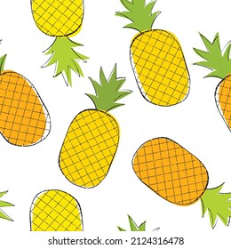Bright vector pattern with pineapples. Summer background with pineapples. Fabric, paper