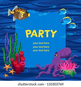 Bright vector pattern with tropical fishes. Design template