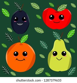 bright vector picture with kawai fruit