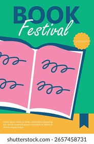 Bright vector poster with books and reading symbols. Perfect for library events, book festivals, school projects and education designs. Modern colorful layout for print and web.