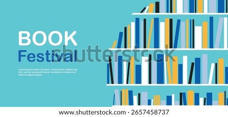 Bright vector poster with books and reading symbols. Perfect for library events, book festivals, school projects and education designs. Modern colorful layout for print and web.
