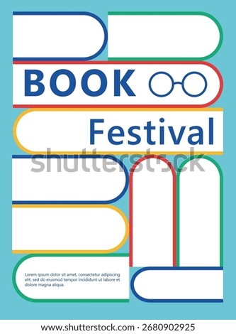 Bright vector poster with books and reading symbols. Perfect for library events, book festivals, school projects and education designs. Modern colorful layout for print and web.
