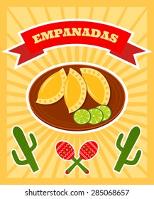 bright vector poster with illiustration of traditional mexican dish - empanadas