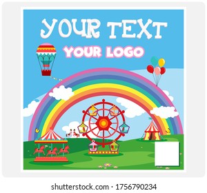 Bright vector, bright rainbow, carousels and balloons. So much fun to celebrate a holiday in the open air.