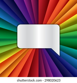 Bright vector rainbow celebration holiday banner with message icon, vector background and chat symbol