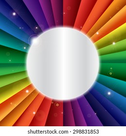 Bright vector rainbow celebration holiday banner, vector background, blank with circle for text