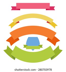 Bright vector ribbons and emblem set