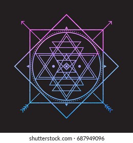 Símbolo sagrado del Vector brillante en el fondo negro