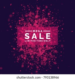 Bright vector sale poster. Vector realistic colorful reflections and lighting effects on the dark background.