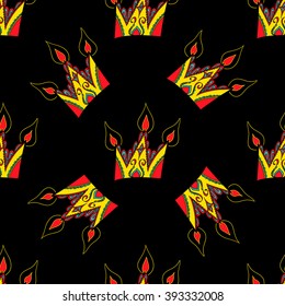 Bright vector seamless abstract hand-drawn pattern with crowns.