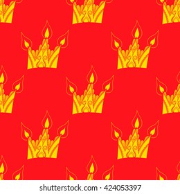 Bright vector seamless abstract hand-drawn pattern with crowns.