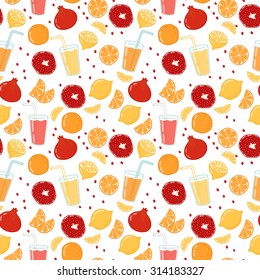 Bright vector seamless background with fruits and fruits juice