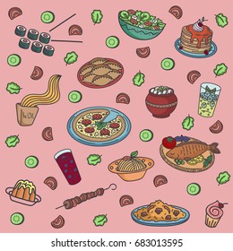 Bright vector seamless food pattern 
