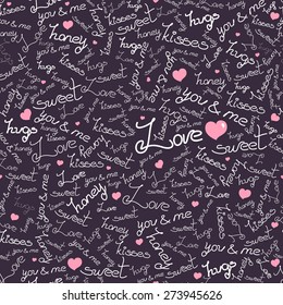 Bright vector seamless pattern about love on violet.