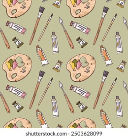 bright vector seamless pattern with art supplies