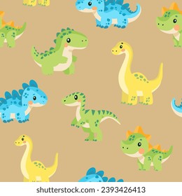 Bright vector seamless pattern. Cute dinosaurs. Pattern for baby clothes, textiles, diapers and fabrics.