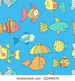 Bright vector seamless pattern with fishes