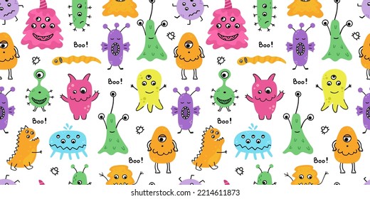 Bright vector seamless pattern with funny monsters