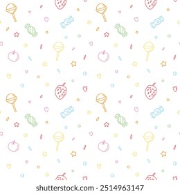 bright vector seamless pattern with funny sweets, cute elements. colored background for party, birthday celebration