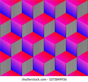 Bright vector seamless pattern with gradient cubes. Trendy colors and graphic style.