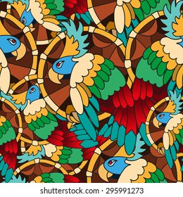 Bright vector seamless pattern with hand drawn parrots. Background for web design, banners, brochures, wallpapers, textile.