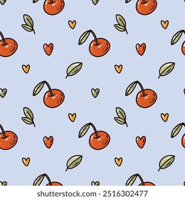 bright vector seamless pattern with retro style fruits