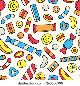 Bright vector seamless pattern with sweets and candies