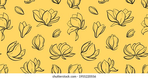 lente vectorial transparente pettern con imagen gráfica de las flores de magnolia sobre fondo amarillo mostaza