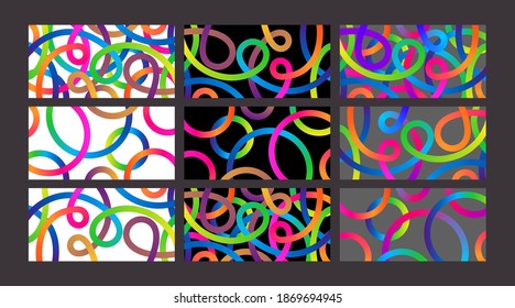 Bright Vector Set of Backgrounds with Colorful Abstract Lines. Vibrant Illustration for Banners, Cards and Posters.