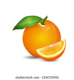 Helle Vektorgrafik der bunten Hälfte und ganz saftig orange. Frische Cartoon-Orangen auf weißem Hintergrund
