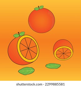 Fondo naranja con cítricos y hojas. EPS vectorial 10