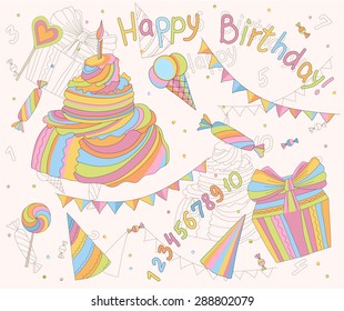 Bright vector set of elements for design - Happy Birthday.