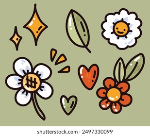 Conjunto de Vector brillante con Elementos de flores retro