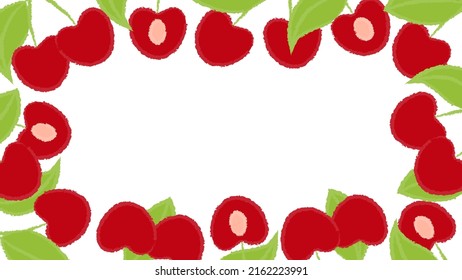 Bright Vector Summer Frame of Decorative Sweet Cherries and Leaves
