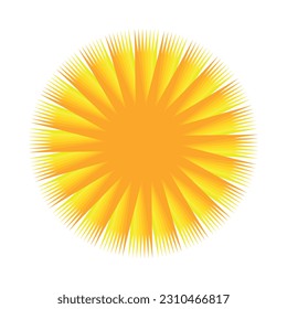 Bright vector sun icon set isolated on blue background. Rising sun, sunrise or sunset, dawn,  sunshine and solar glow. The sun is shining. Decorative circle full and half sun and sunlight. 