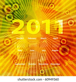 bright vector template with 2011 year  calendar in retro style. Eps10