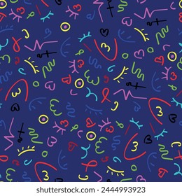 Plantilla de Vector brillante de los años 80. Formas geométricas Abstractas sobre fondo azul. Ilustración para hipsters estilo Memphis