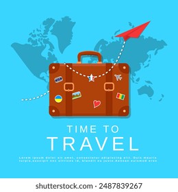 Bright vector template for advertising flyer with .Time to see world. Organization of trips abroad. Travel guide services. 