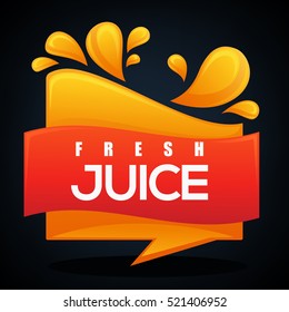 bright  vector template design for stickers, emblems and banners for fresh orange juice on dark background