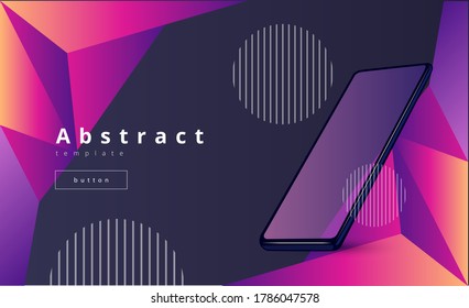 bright vector template for landing page with triangles and mobile phone