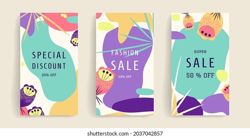 Bright vector template for social media posts, stories, banners, mobile apps, web, advertising. Design with copy space for text, abstract shapes, colors. Fashionable concept. purple, white, pink