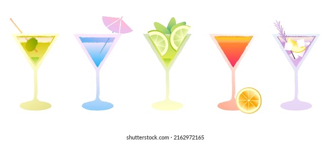 Bright vector texture gradient martini set with texture
