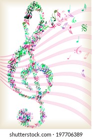 bright vector treble clef and music notes