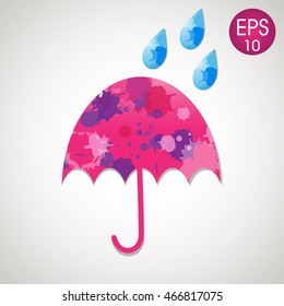 Bright vector umbrella with colorful spots and water drops for your design